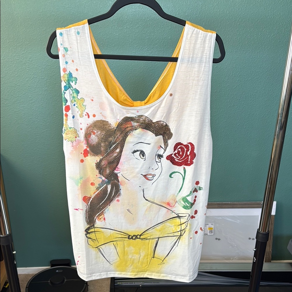 Disney Women's Belle Graphic Tank Top - White and Yellow